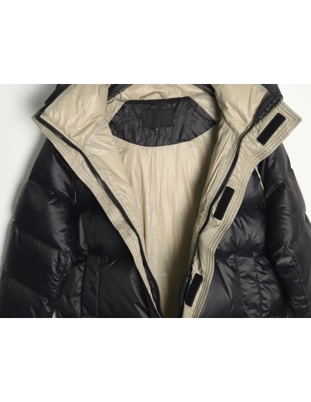 Prada metal triangle logo wide brim hooded down jacket,Prada Jacket,Jacket,APPAREL