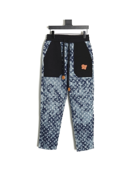 Louis Vuitton printed denim patchwork large pocket trousers,Louis Vuitton Jeans,CASUAL PANTS,APPAREL