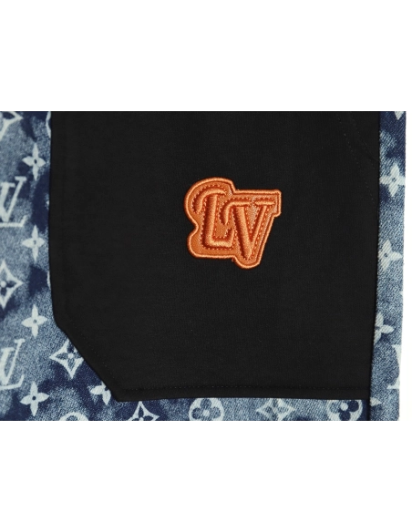 Louis Vuitton printed denim patchwork large pocket trousers,Louis Vuitton Jeans,CASUAL PANTS,APPAREL