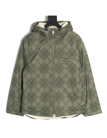 Louis Vuitton Checkerboard Nylon Reversible Sherpa Jacket,Louis Vuitton Jacket,Jacket,APPAREL