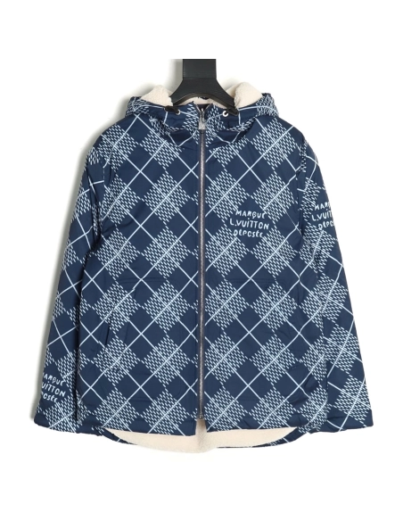 Louis Vuitton Checkerboard Nylon Reversible Sherpa Jacket,Louis Vuitton Jacket,Jacket,APPAREL