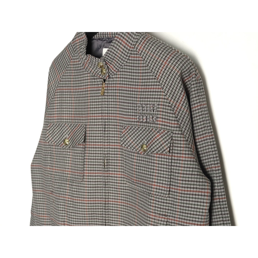 Miu Miu fine plaid stand collar zipper jacket,Miu Miu Jacket,Jacket,APPAREL