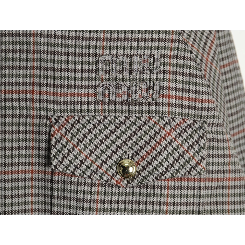 Miu Miu fine plaid stand collar zipper jacket,Miu Miu Jacket,Jacket,APPAREL