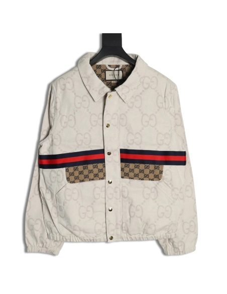 Gucci Double G allover jacquard patchwork ivory denim jacket,Gucci Jacket,Jacket,APPAREL