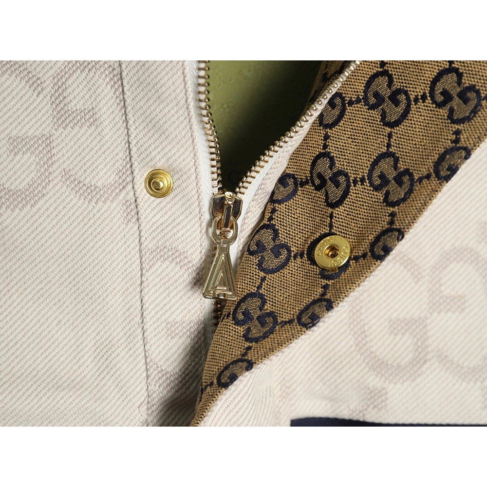 Gucci Double G allover jacquard patchwork ivory denim jacket,Gucci Jacket,Jacket,APPAREL