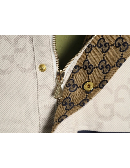 Gucci Double G allover jacquard patchwork ivory denim jacket,Gucci Jacket,Jacket,APPAREL