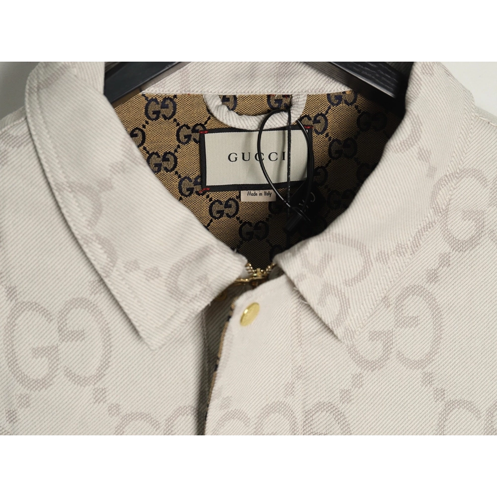 Gucci Double G allover jacquard patchwork ivory denim jacket,Gucci Jacket,Jacket,APPAREL