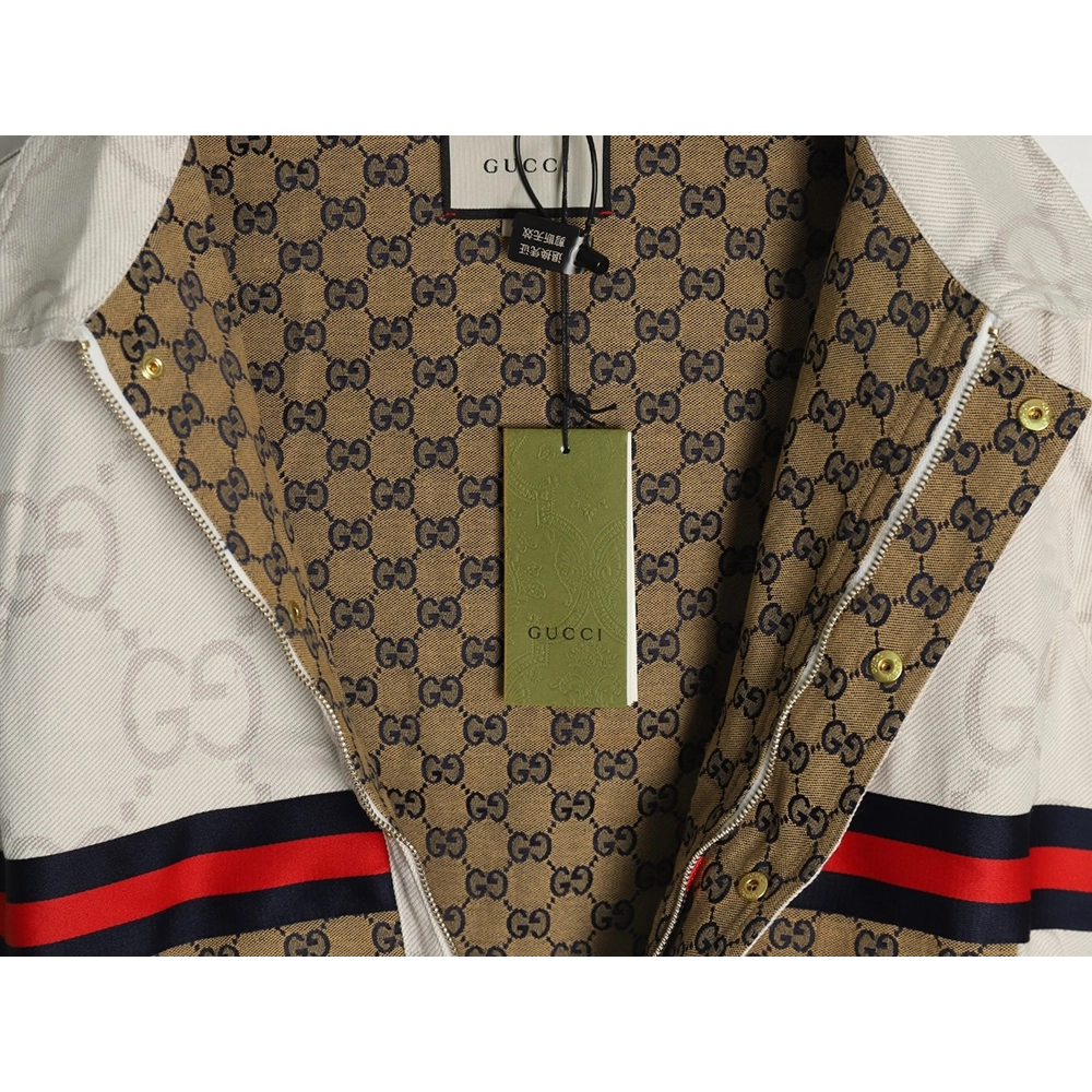 Gucci Double G allover jacquard patchwork ivory denim jacket,Gucci Jacket,Jacket,APPAREL