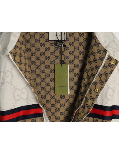 Gucci Double G allover jacquard patchwork ivory denim jacket,Gucci Jacket,Jacket,APPAREL