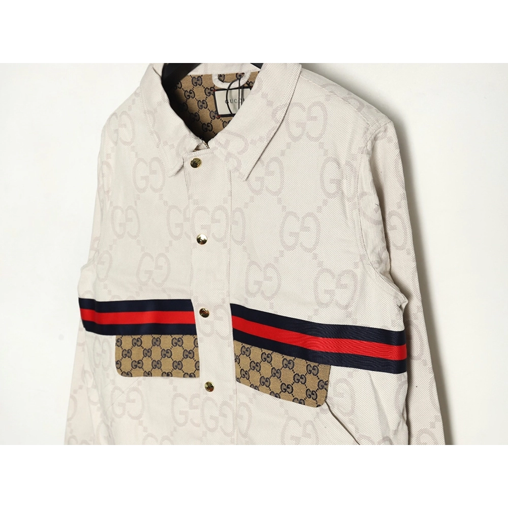 Gucci Double G allover jacquard patchwork ivory denim jacket,Gucci Jacket,Jacket,APPAREL