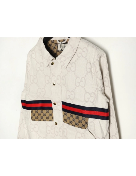 Gucci Double G allover jacquard patchwork ivory denim jacket,Gucci Jacket,Jacket,APPAREL