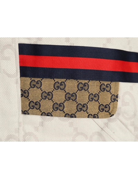 Gucci Double G allover jacquard patchwork ivory denim jacket,Gucci Jacket,Jacket,APPAREL