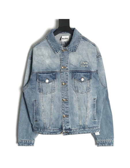 Miu Miu appliqu¨¦ denim jacket,Miu Miu Jacket,Jacket,APPAREL