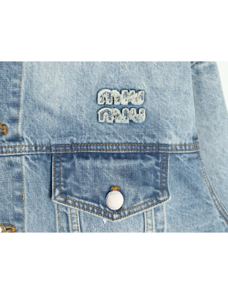 Miu Miu appliqu¨¦ denim jacket,Miu Miu Jacket,Jacket,APPAREL