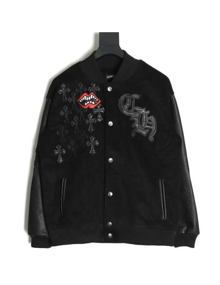 Chrome Hearts Embroidered Lips Baseball Jersey,Chrome Hearts Jacket,Jacket,APPAREL
