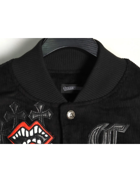 Chrome Hearts Embroidered Lips Baseball Jersey,Chrome Hearts Jacket,Jacket,APPAREL