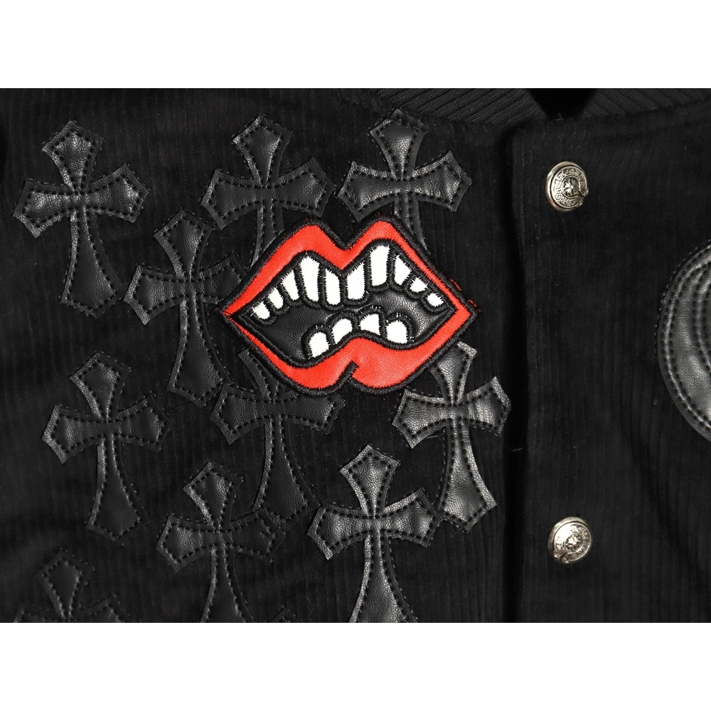 Chrome Hearts Embroidered Lips Baseball Jersey,Chrome Hearts Jacket,Jacket,APPAREL