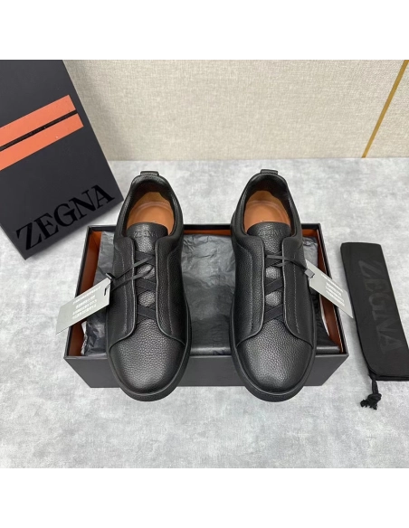 Zegna Black Deerskin Triple Stitch? Sneakers,ZEGNA SNEAKERS
