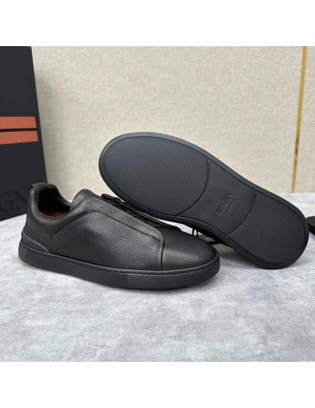 Zegna Black Deerskin Triple Stitch? Sneakers,ZEGNA SNEAKERS