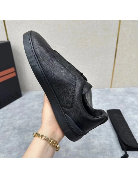 Zegna Black Deerskin Triple Stitch? Sneakers,ZEGNA SNEAKERS