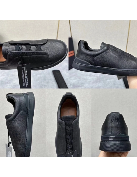 Zegna Black Deerskin Triple Stitch? Sneakers,ZEGNA SNEAKERS