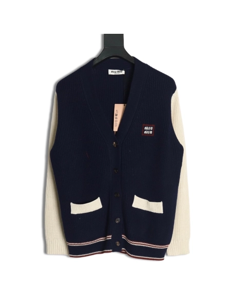 Miu Miu wool cashmere blend white and blue contrast color cardigan,Miu Miu