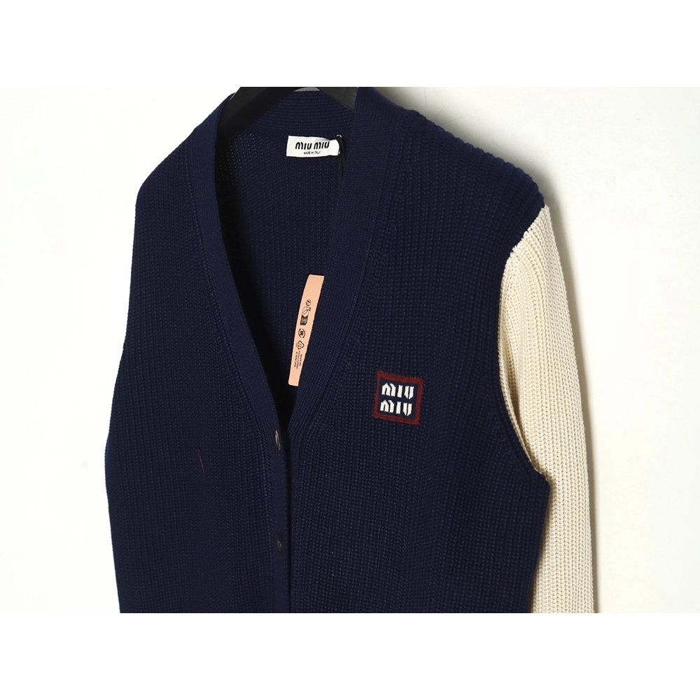Miu Miu wool cashmere blend white and blue contrast color cardigan,Miu Miu