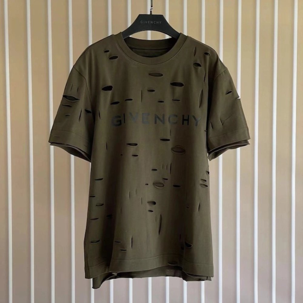 Givenchy Destroyed Layered Oversized T shirt Khaki,Givenchy T Shirt,Tshirt,Low price high quality.