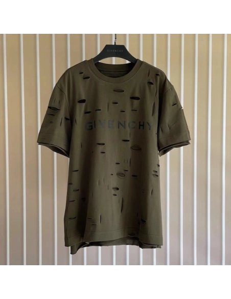 Givenchy Destroyed Layered Oversized T shirt Khaki,Givenchy T Shirt,Tshirt,Low price high quality.