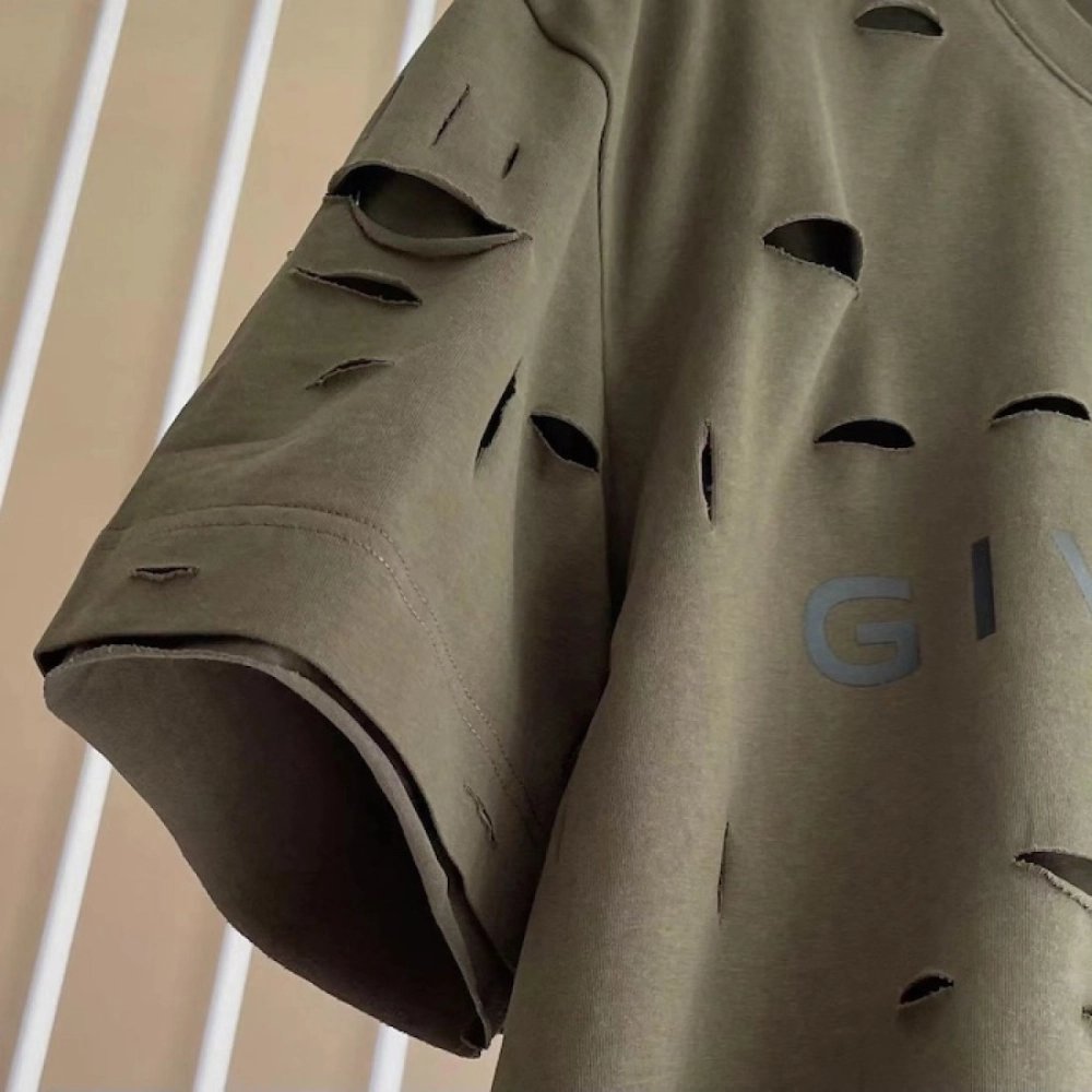 Givenchy Destroyed Layered Oversized T shirt Khaki,Givenchy T Shirt,Tshirt,Low price high quality.