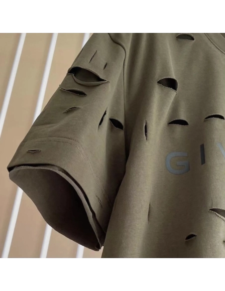 Givenchy Destroyed Layered Oversized T shirt Khaki,Givenchy T Shirt,Tshirt,Low price high quality.