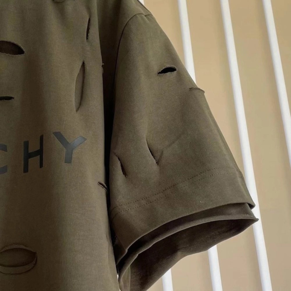 Givenchy Destroyed Layered Oversized T shirt Khaki,Givenchy T Shirt,Tshirt,Low price high quality.