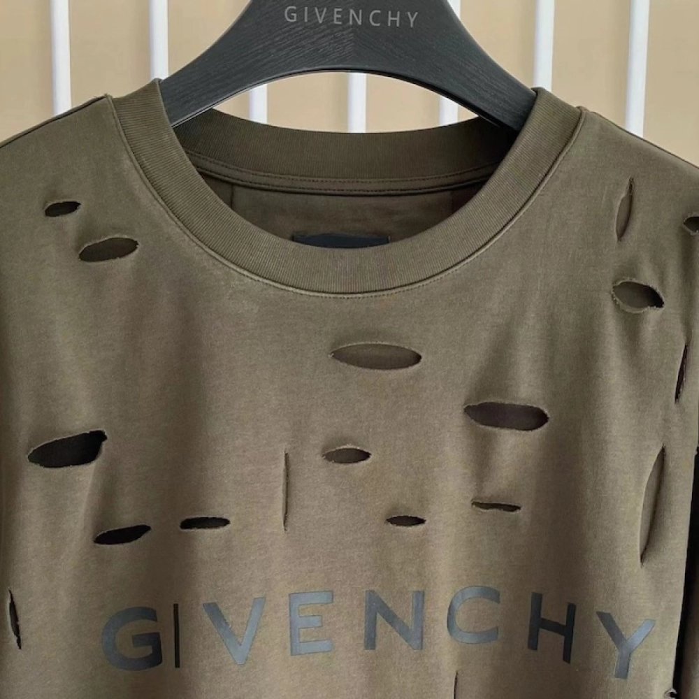 Givenchy Destroyed Layered Oversized T shirt Khaki,Givenchy T Shirt,Tshirt,Low price high quality.