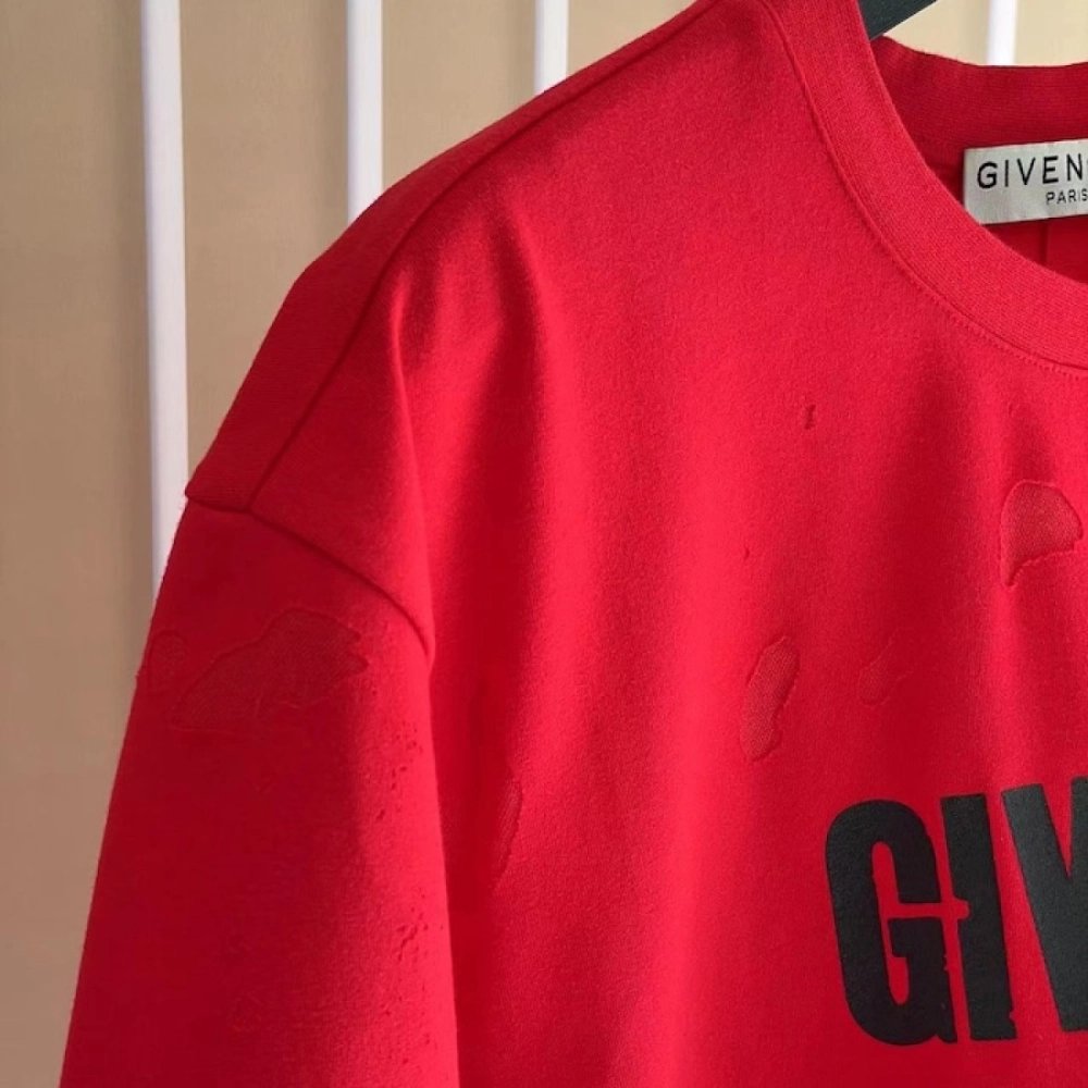 Givenchy Paris Distressed Oversized T Shirt Red,Givenchy T Shirt,Tshirt,Low price high quality.