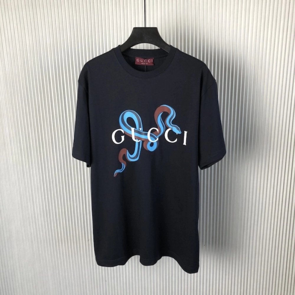 Gucci Printed medium cotton jersey T-shirt Navy,Gucci T Shirt,Tshirt,Low price high quality.