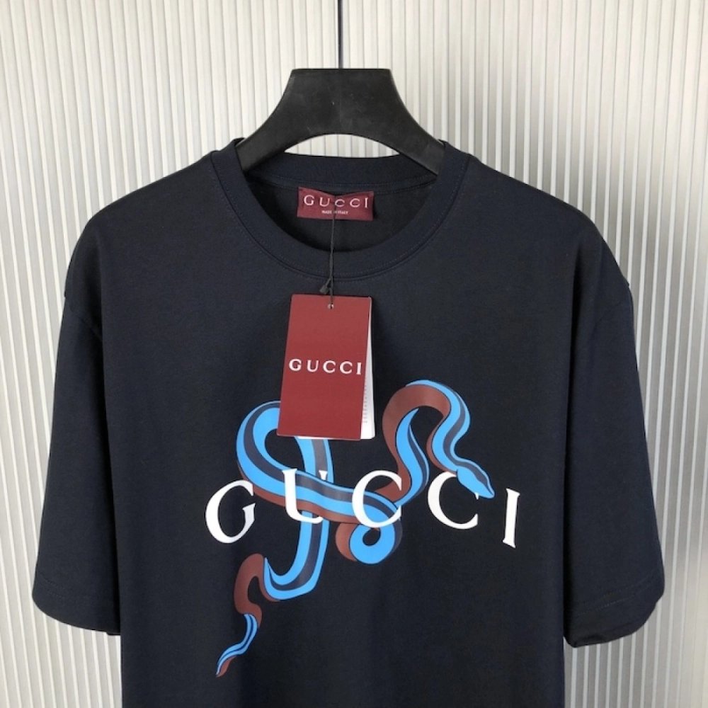Gucci Printed medium cotton jersey T-shirt Navy,Gucci T Shirt,Tshirt,Low price high quality.