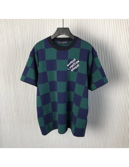 Louis Vuitton Jacquard Damier Short-Sleeved Cotton Crewneck 1AHBCV,Louis Vuitton T Shirt,Tshirt,Low price high quality.