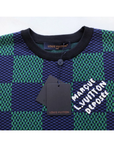 Louis Vuitton Jacquard Damier Short-Sleeved Cotton Crewneck 1AHBCV,Louis Vuitton T Shirt,Tshirt,Low price high quality.