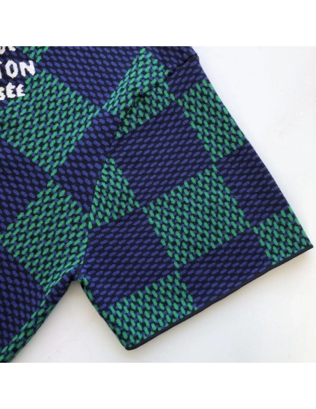 Louis Vuitton Jacquard Damier Short-Sleeved Cotton Crewneck 1AHBCV,Louis Vuitton T Shirt,Tshirt,Low price high quality.