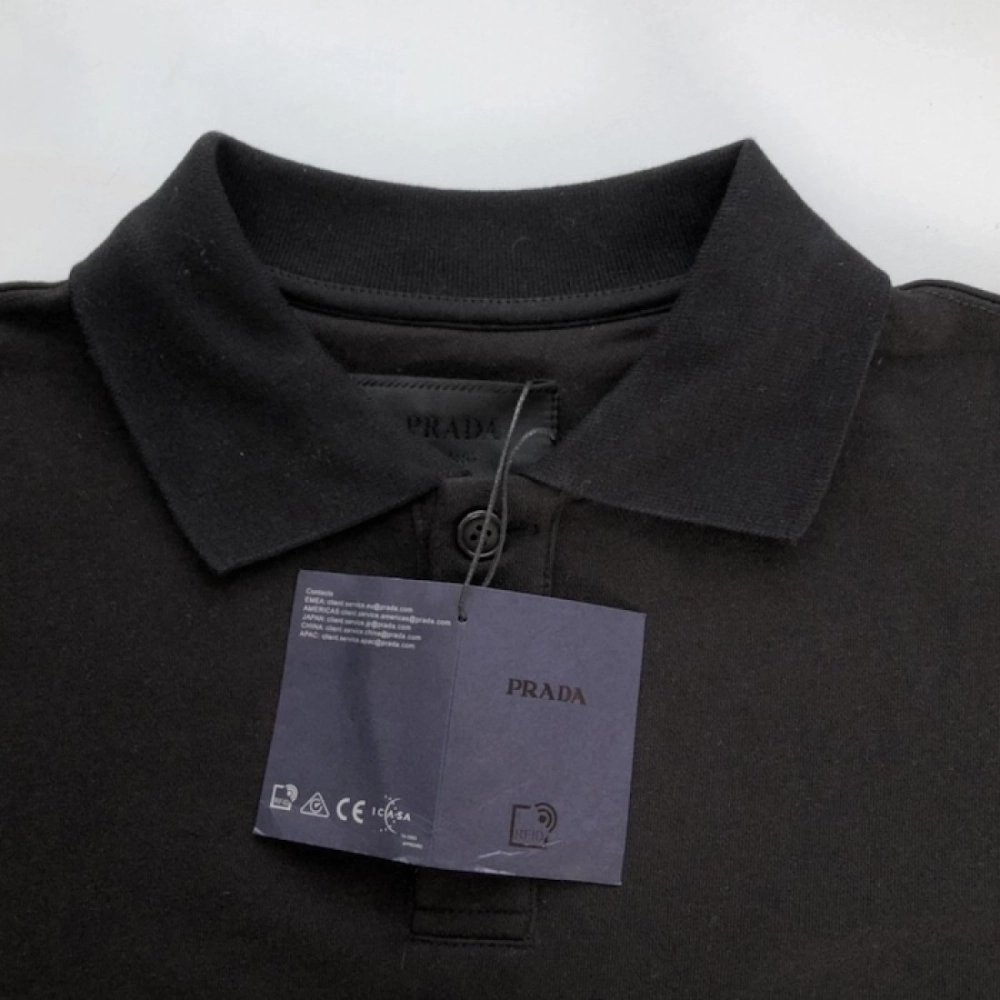 Prada Long-sleeved cotton polo shirt black,Prada Shirt,Shirt,Low price high quality.