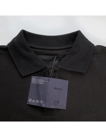 Prada Long-sleeved cotton polo shirt black,Prada Shirt,Shirt,Low price high quality.