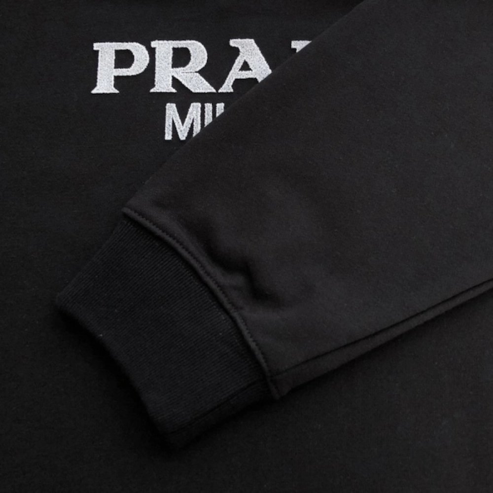 Prada Long-sleeved cotton polo shirt black,Prada Shirt,Shirt,Low price high quality.