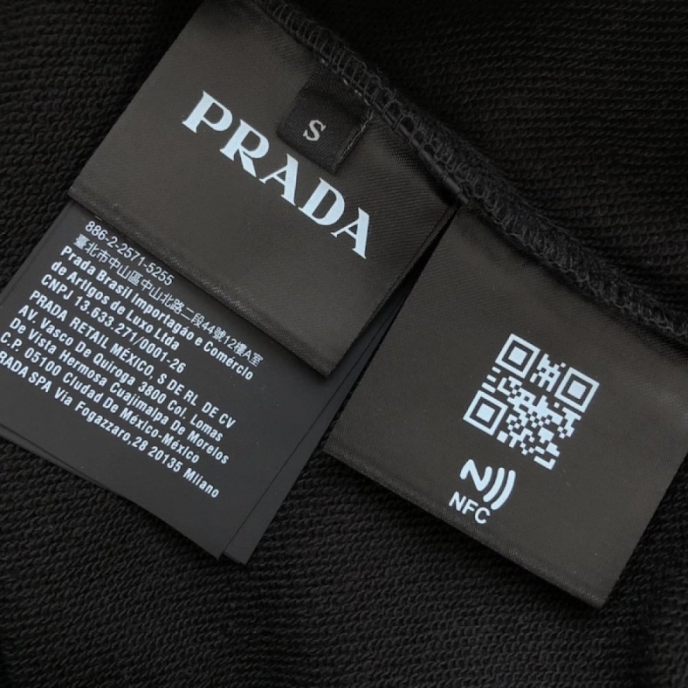 Prada Long-sleeved cotton polo shirt black,Prada Shirt,Shirt,Low price high quality.