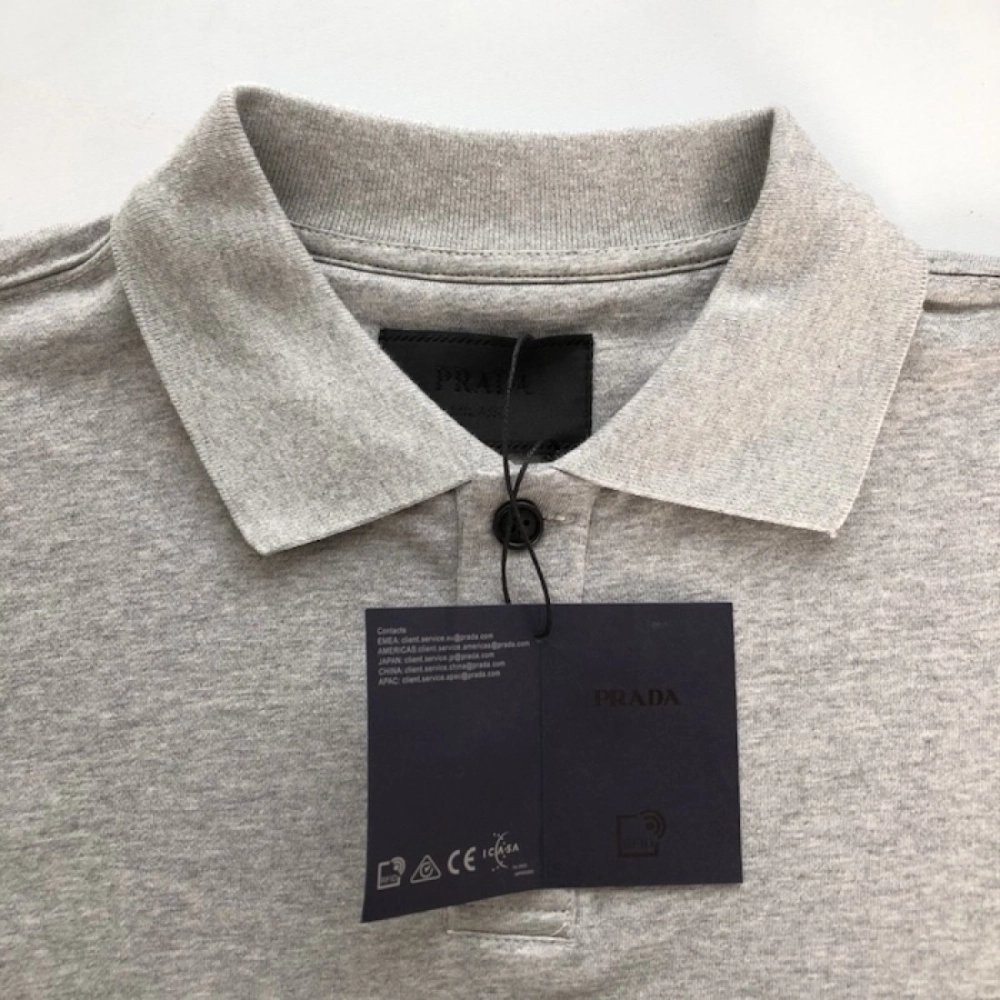 Prada Long-sleeved cotton polo shirt Marble Gray,Prada Shirt,Shirt,Low price high quality.
