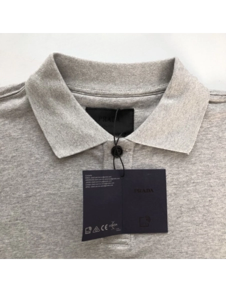 Prada Long-sleeved cotton polo shirt Marble Gray,Prada Shirt,Shirt,Low price high quality.