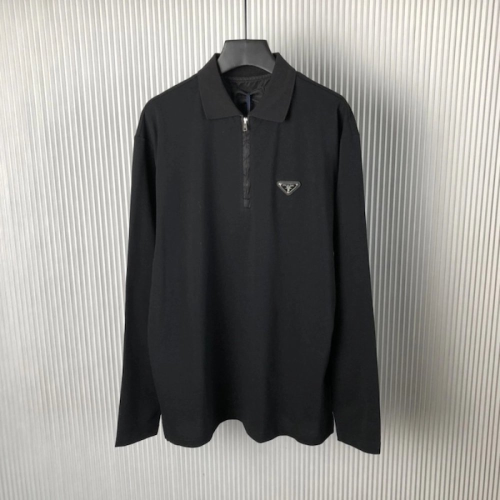 Prada Long-sleeved piqu¨¦ and Re-Nylon polo shirt,Prada Shirt,Shirt,Low price high quality.