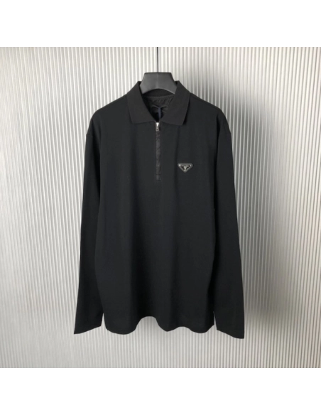 Prada Long-sleeved piqu¨¦ and Re-Nylon polo shirt,Prada Shirt,Shirt,Low price high quality.
