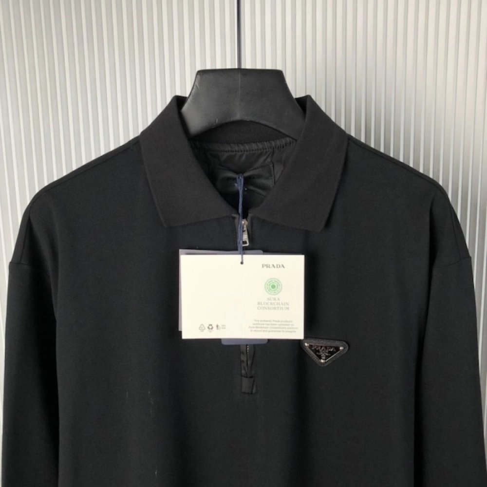 Prada Long-sleeved piqu¨¦ and Re-Nylon polo shirt,Prada Shirt,Shirt,Low price high quality.