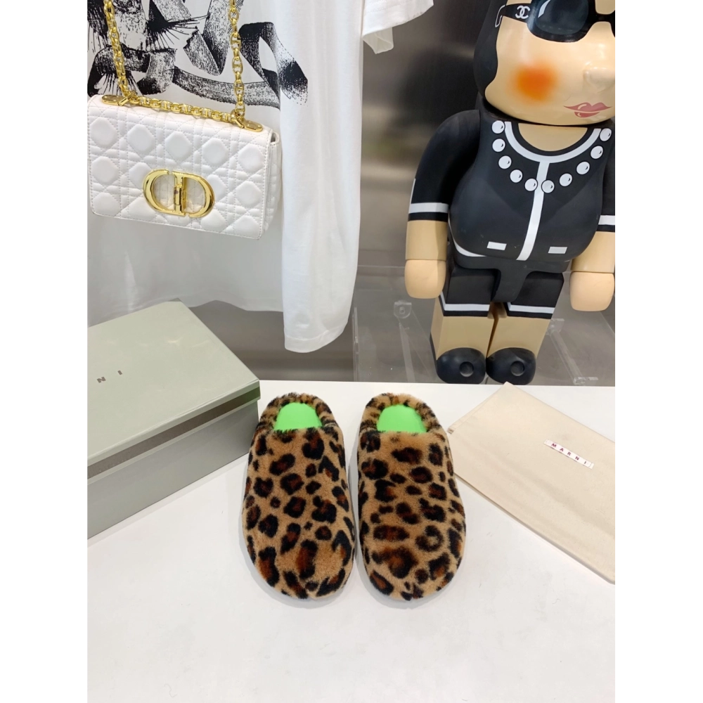 Marni Fussbett Sabot Slide Leopard PB,Marni Slide,Men Sneakers