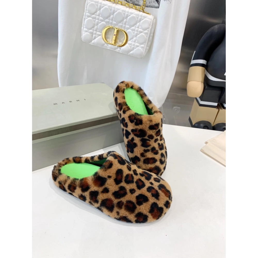 Marni Fussbett Sabot Slide Leopard PB,Marni Slide,Men Sneakers
